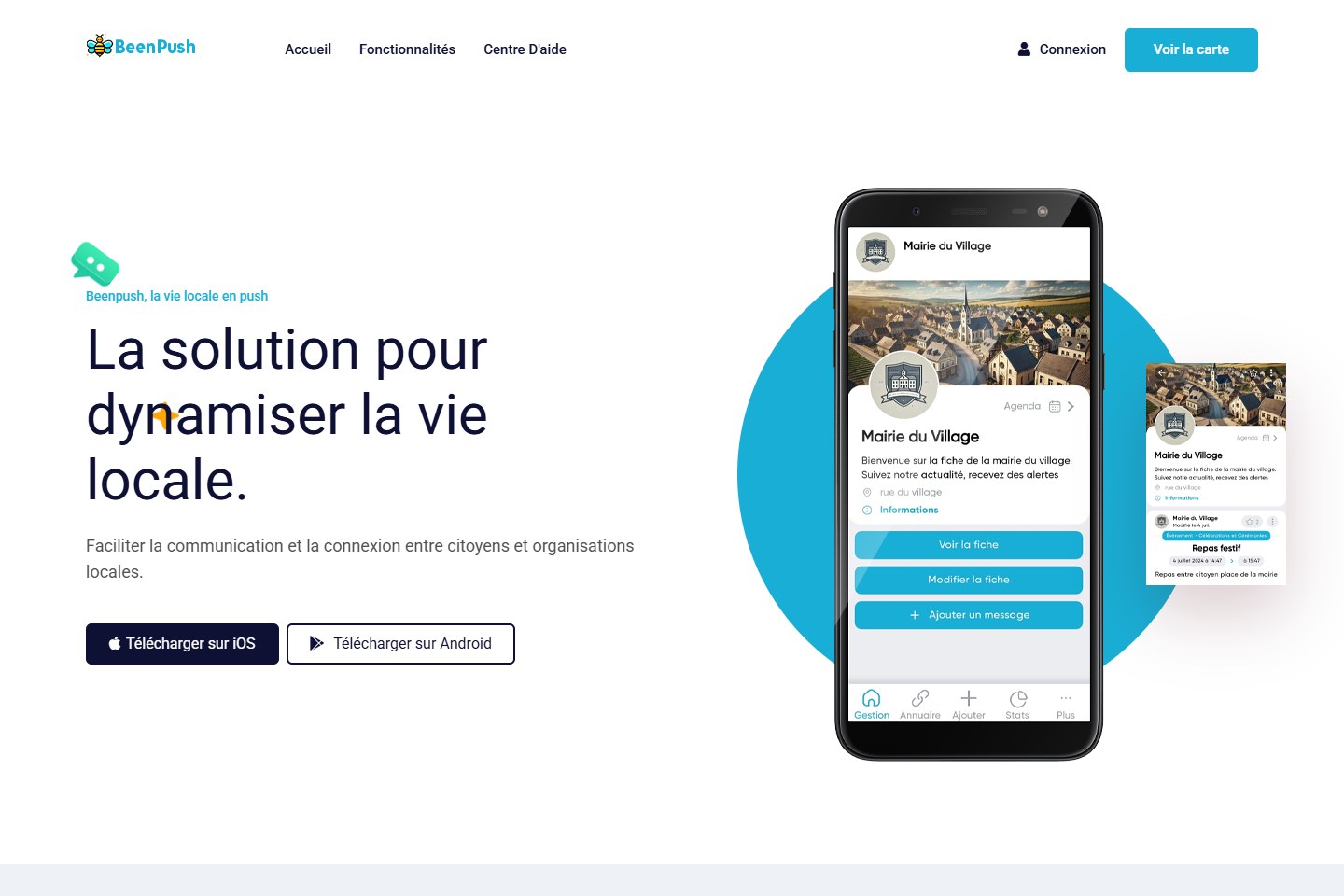 Aperçu du site Beenpush, dédié aux informations et services de proximité
