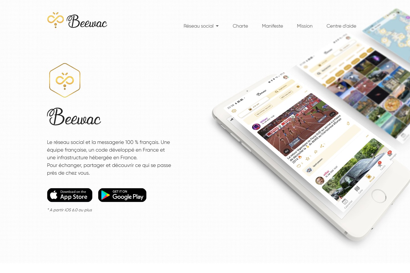 Aperçu du site Beewac et de son réseau social sur mobile