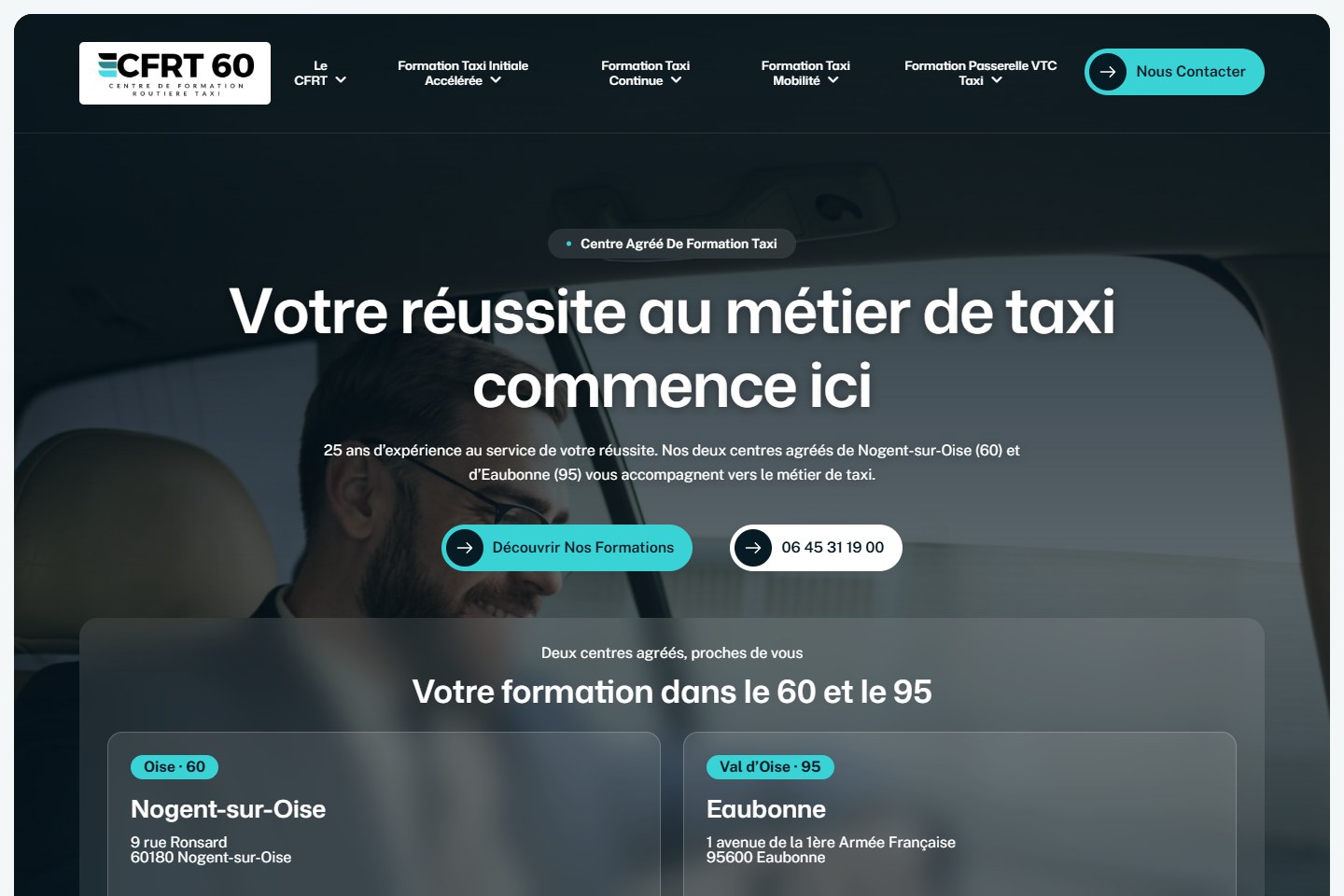 Aperçu du site CFRT60 : formations taxi et centres de l’Oise et du Val-d’Oise