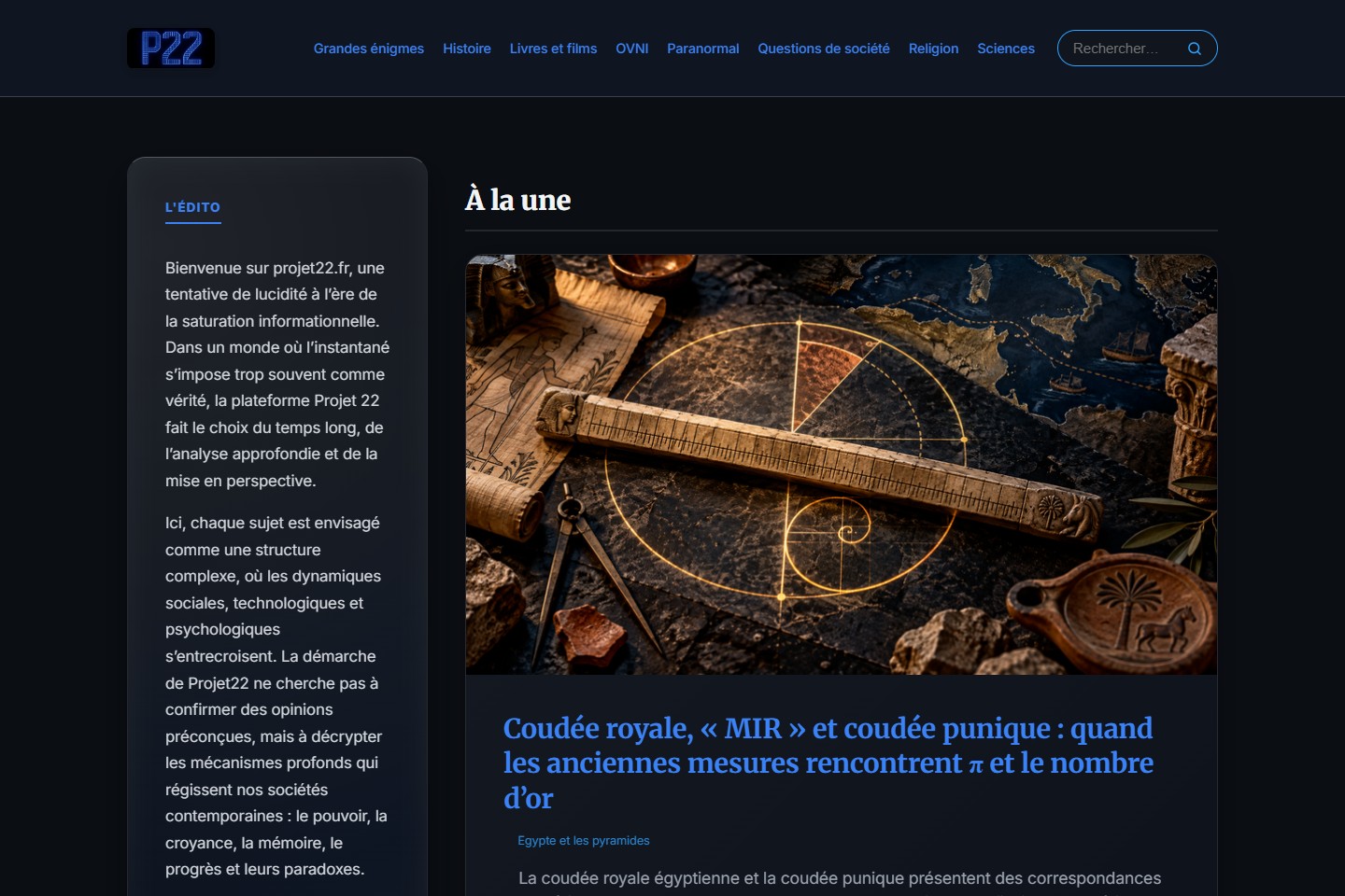 Aperçu du site éditorial Projet 22 et de ses articles